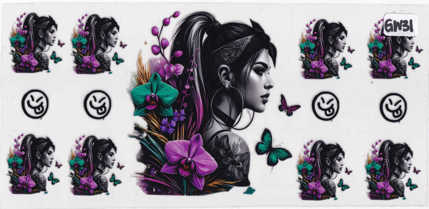 GW31 Girl Flowers Tattoos Butterflies UVDTF Wrap