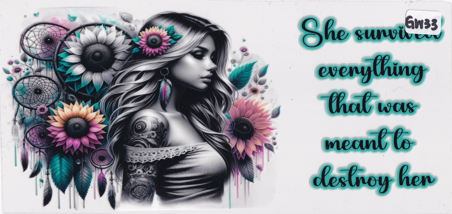 GW33 Girl Flowers Tattoos Quote UVDTF Wrap