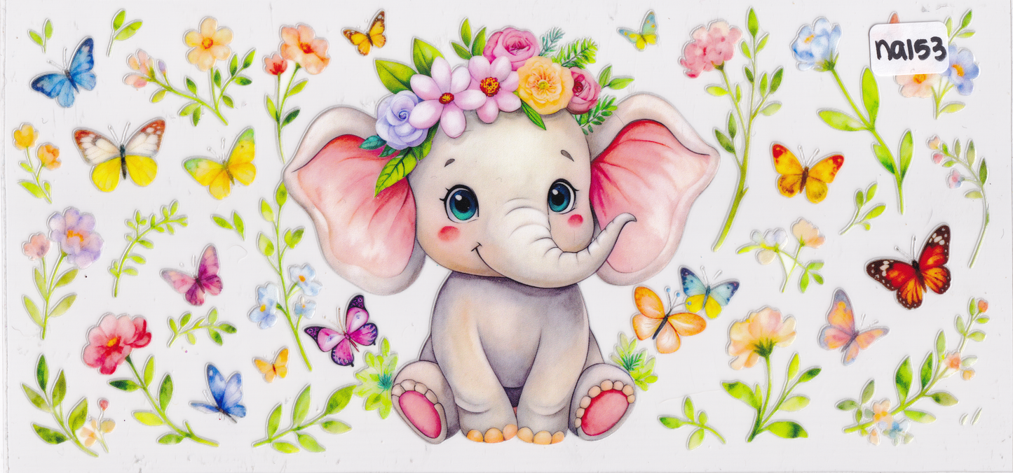 NA153 Elephant Flowers Butterflies UVDTF Wrap