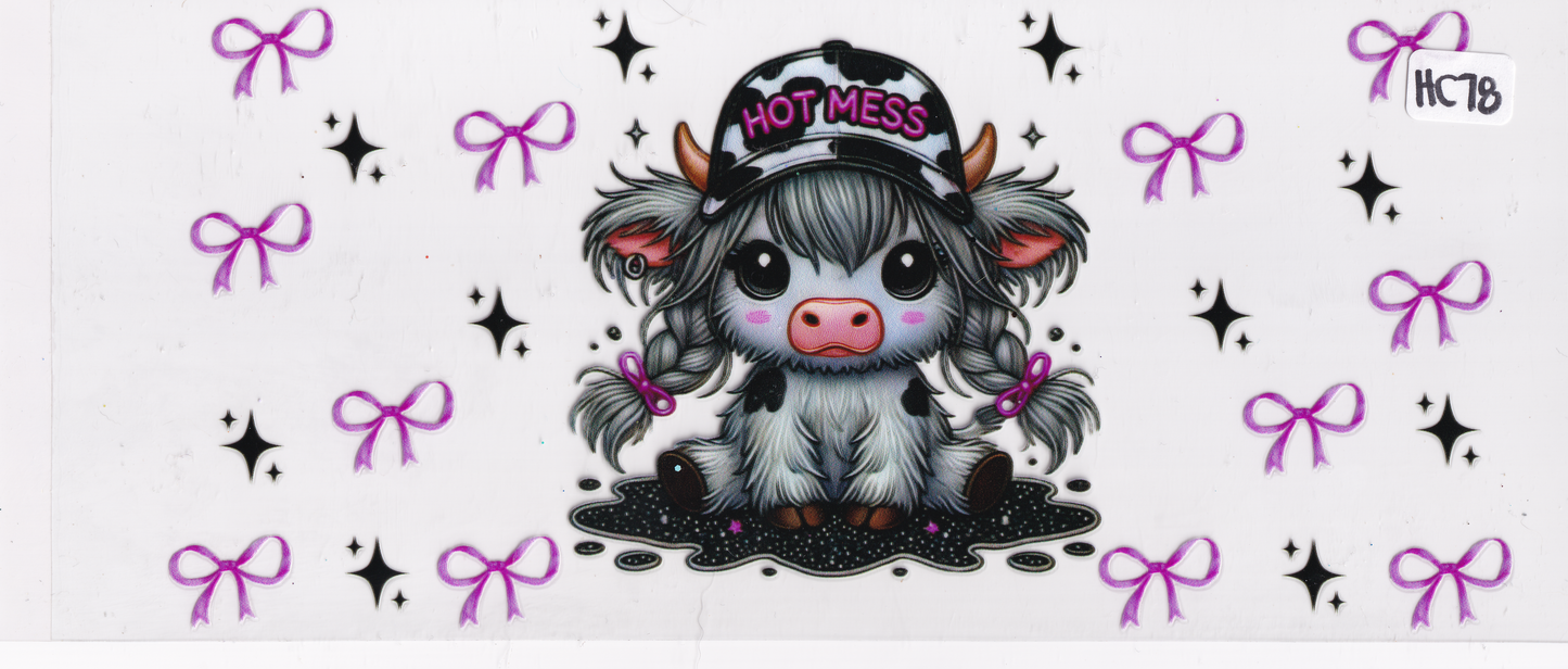 HC78 Highland Cow Ribbon Hot Mess UVDTF Wrap