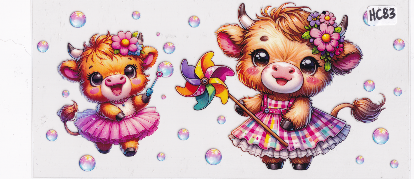 HC83 Highland Cow Cute Dress Flowers UVDTF Wrap