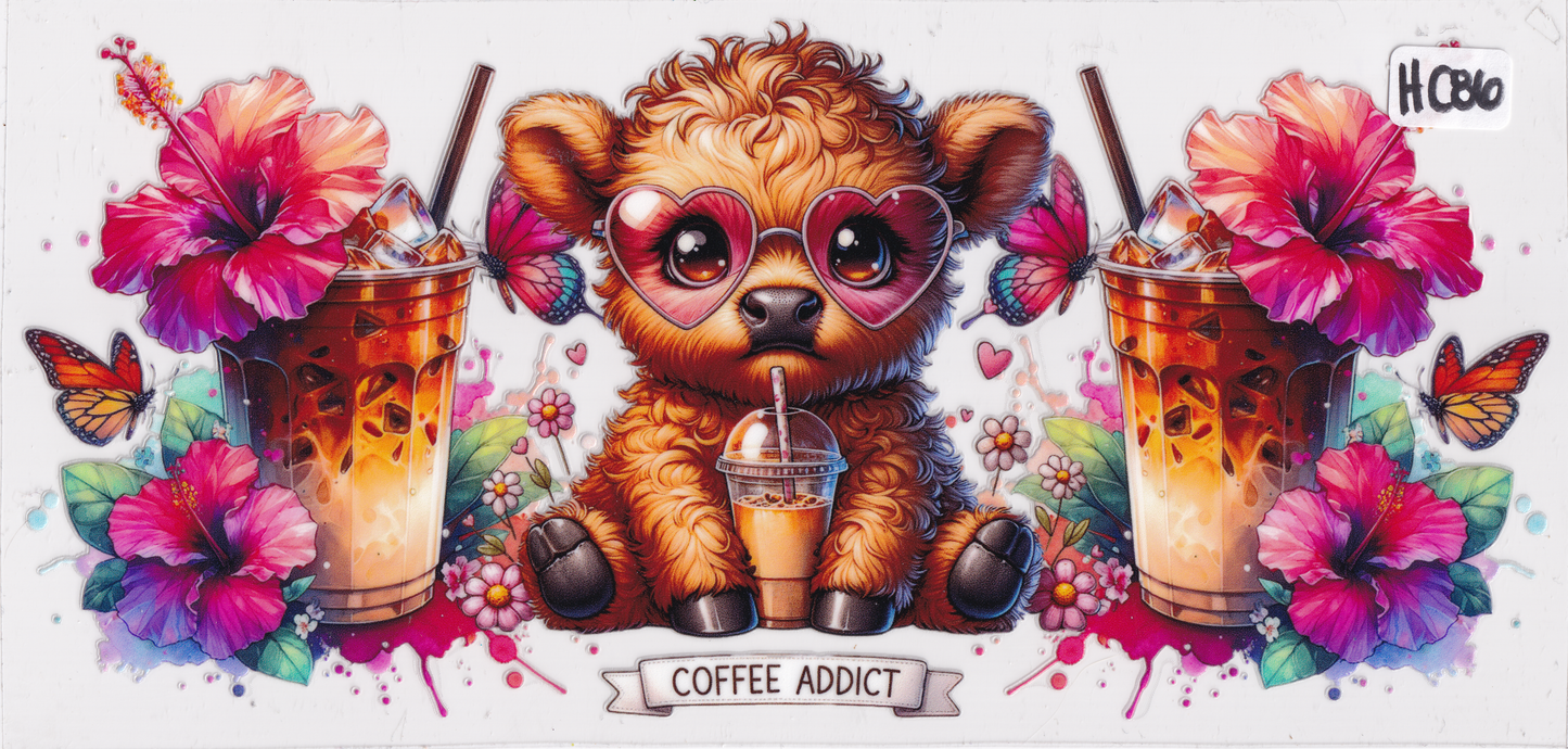 HC86 Highland Cow Flower Butterflies Coffee UVDTF Wrap