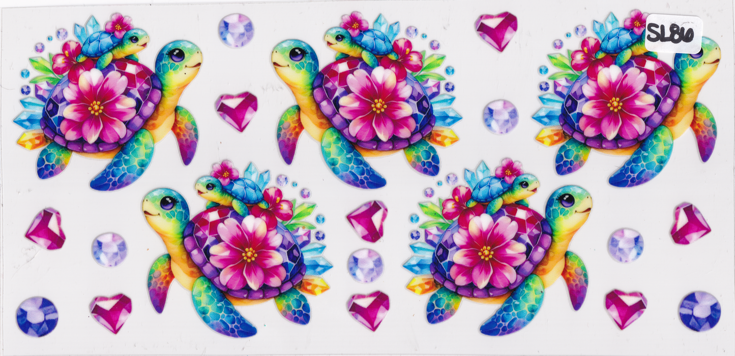 SL86 Sea Turtle Flowers Crystals UVDTF Wrap
