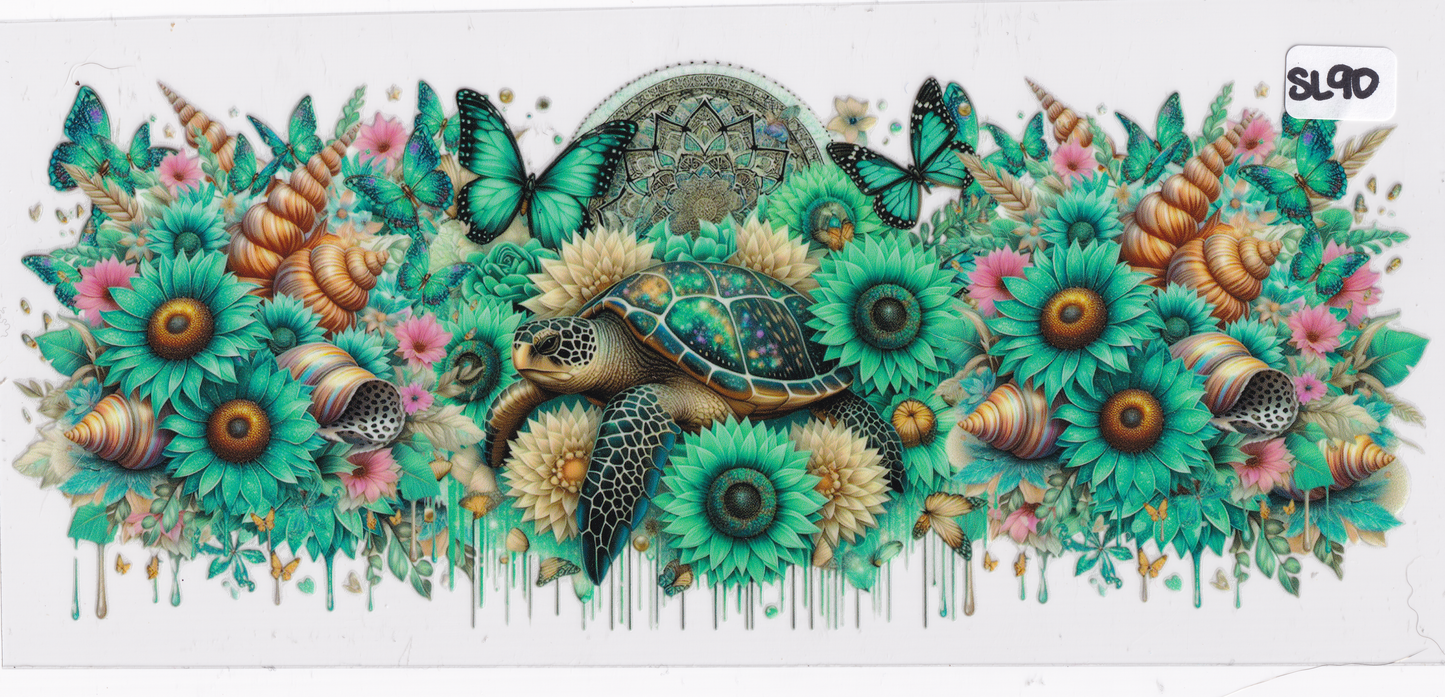 SL90 Sea Turtle Shells Flowers Butterflies UVDTF Wrap