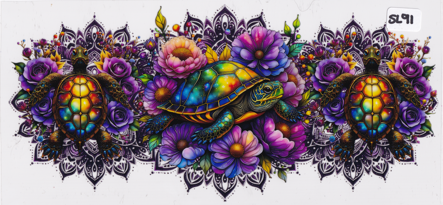 SL91 Sea Turtle Flowers UVDTF Wrap