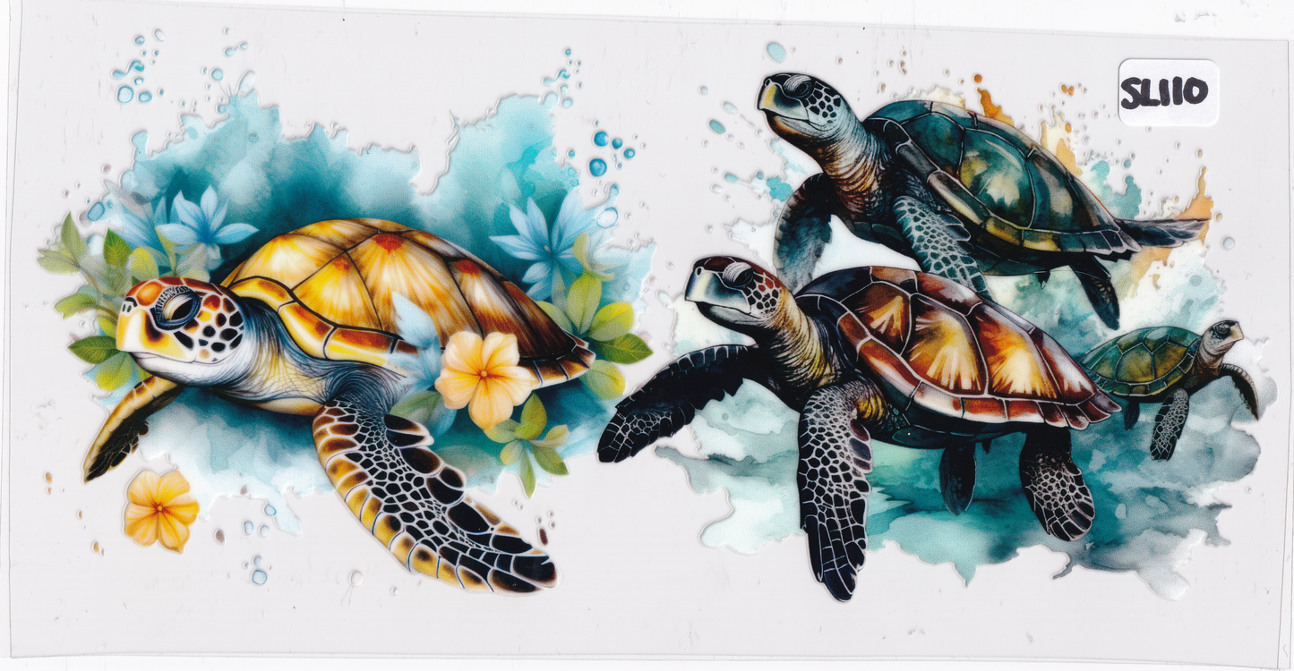SL110 Sea Turtles Flowers UVDTF Wrap