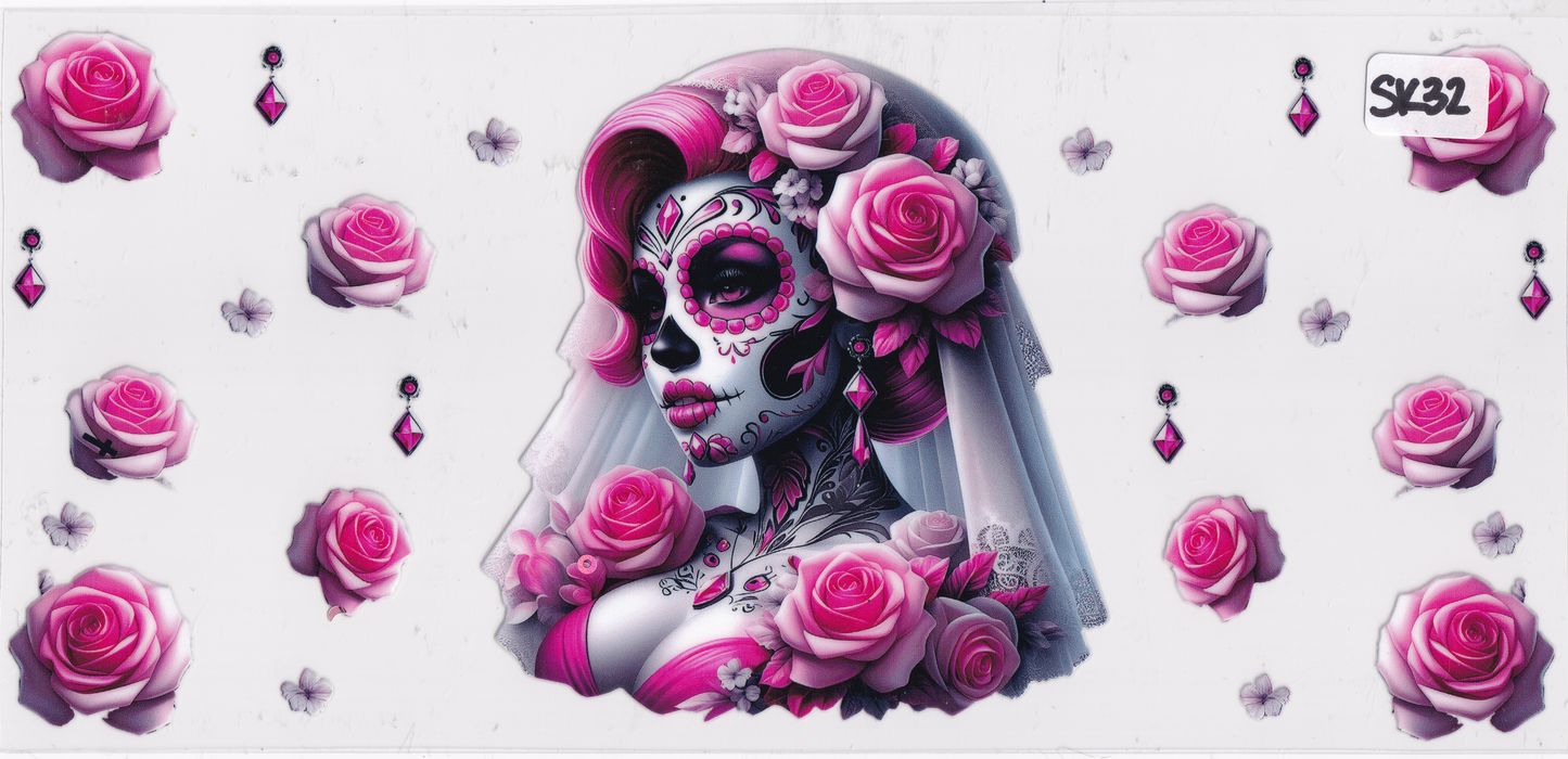 SK32 Skull Paint Women Flowers UVDTF Wrap