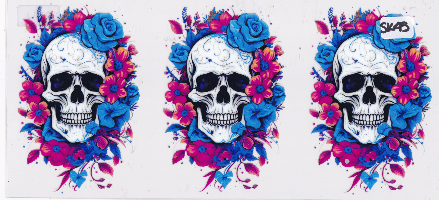SK45 Skulls Flowers UVDTF Wrap
