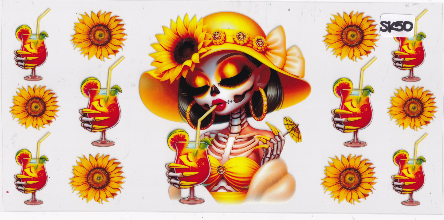 SK50 Skeleton Women Drink Flower UVDTF Wrap