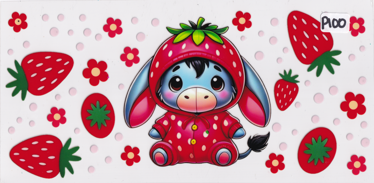 P100 Highland Cow Strawberry Character UVDTF Wrap