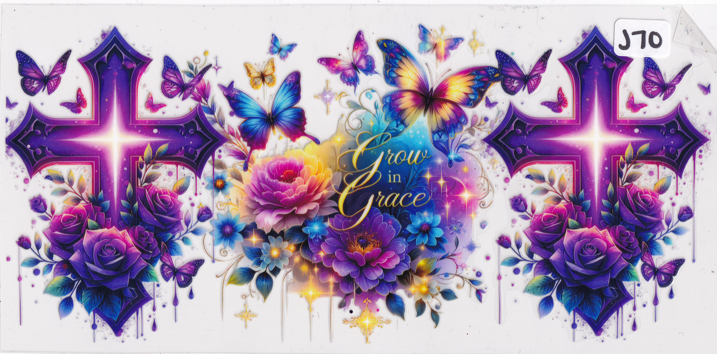 J70 Religion Faith Butterflies Flowers UVDTF Wrap