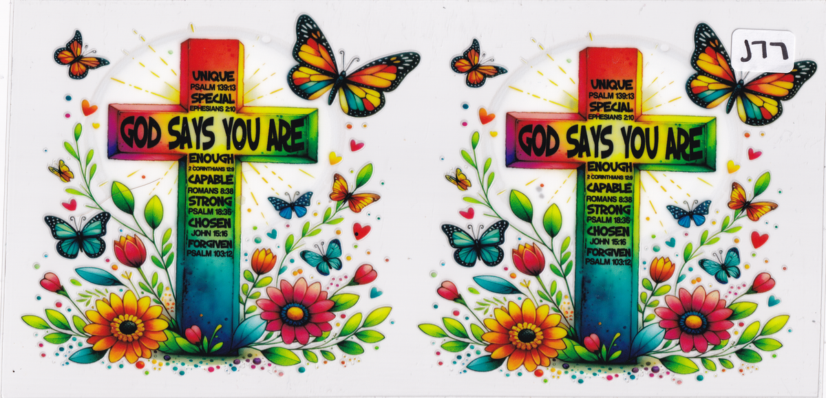 J77 Religion Cross Flowers Butterflies UVDTF Wrap