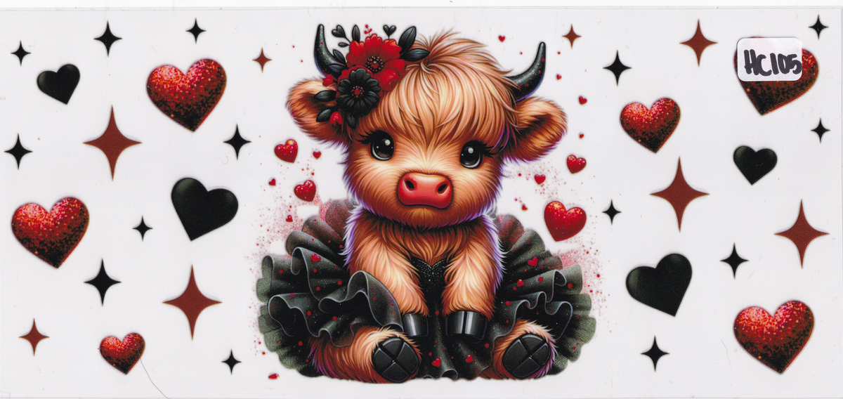 HC105 Highland Cow Hearts UVDTF Wrap
