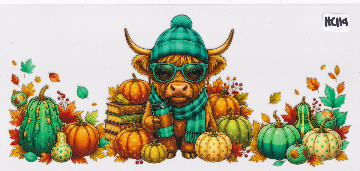 HC114 Highland Cow Pumpkins UVDTF Wrap