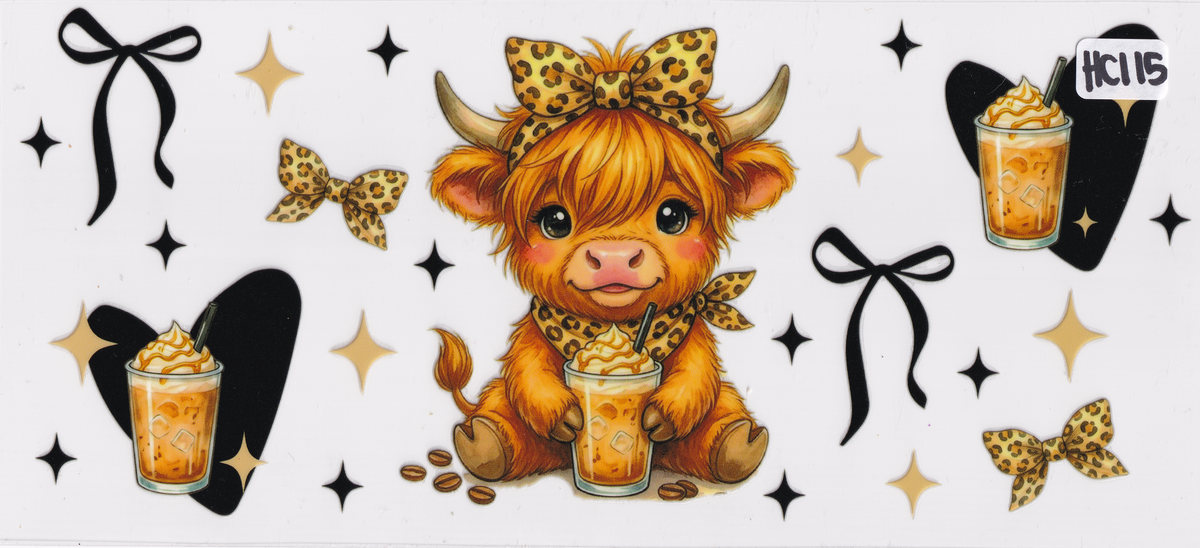HC115 Highland Cow Drinks Ribbons UVDTF Wrap