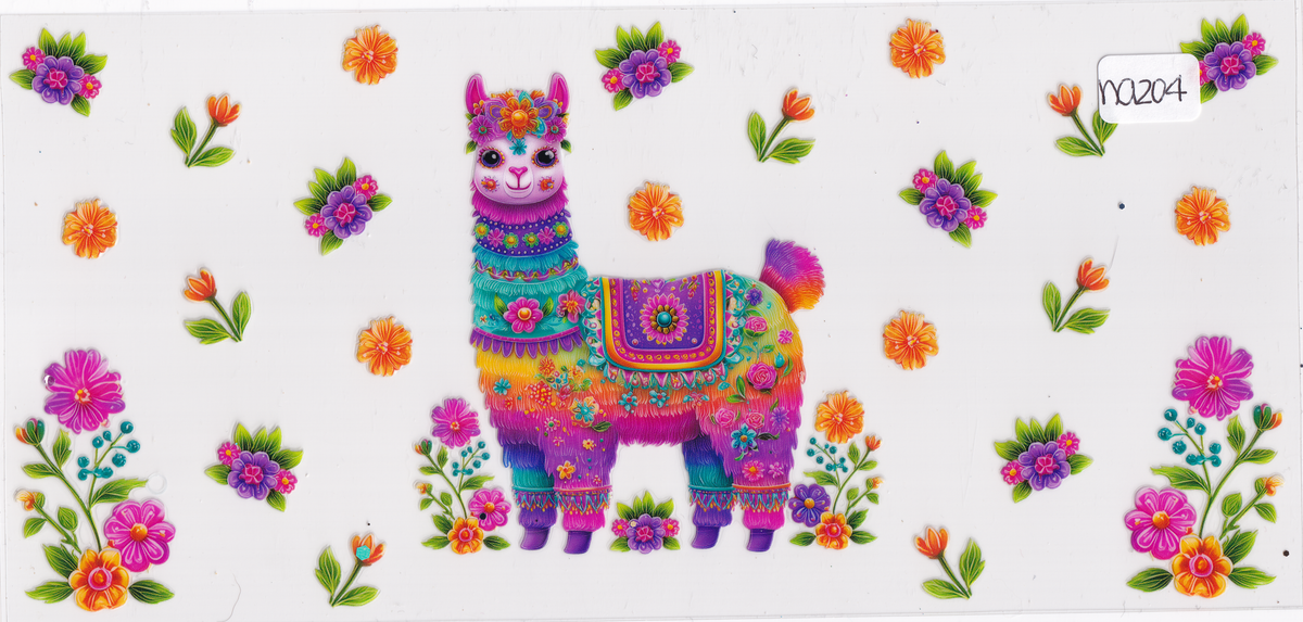NA204 Llama Colorful Flowers UVDTF Wrap