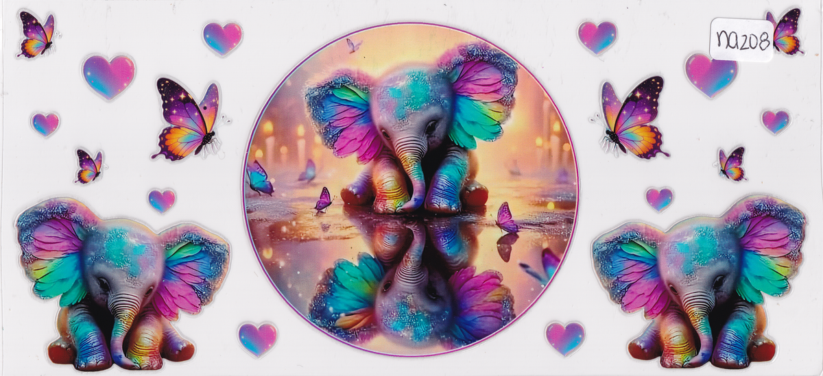 NA208 Holographic Elephant Butterflies UVDTF Wrap