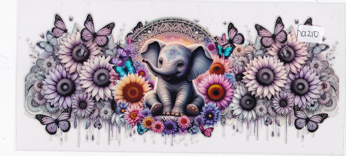 NA210 Holographic Elephant Flowers Butterflies UVDTF Wrap