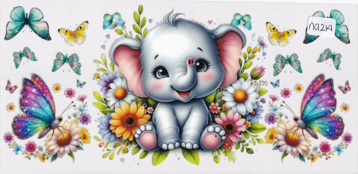 NA214 Elephant Flowers Butterflies UVDTF Wrap