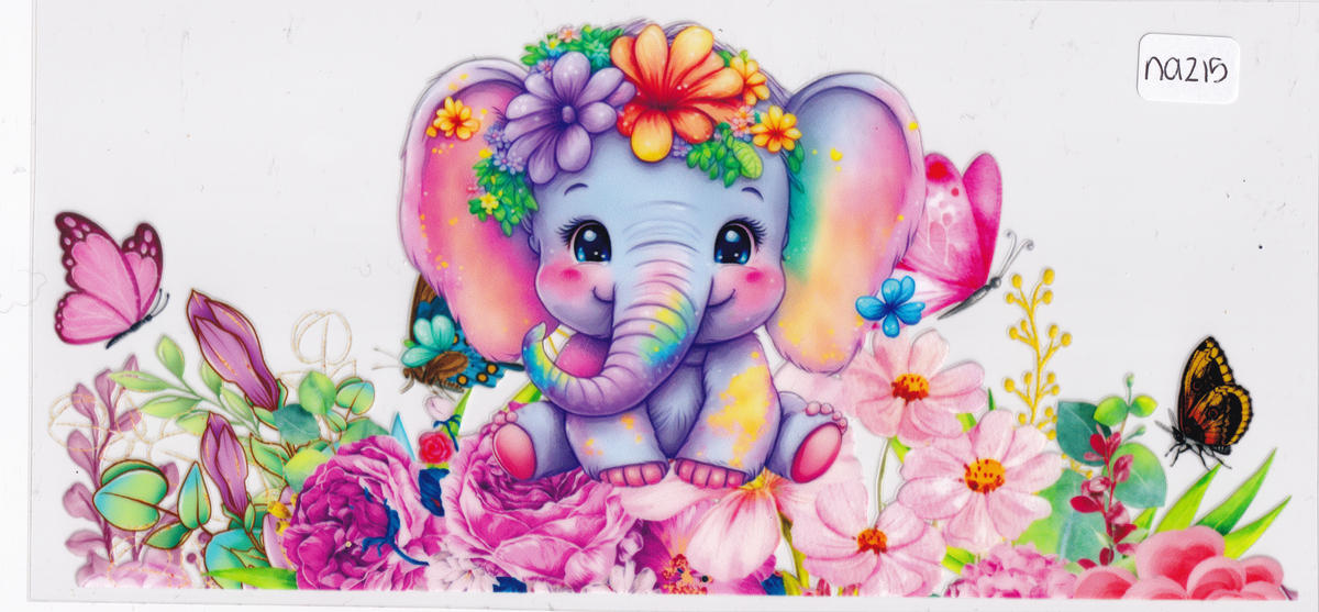 NA215 Elephant Flowers Butterflies UVDTF Wrap