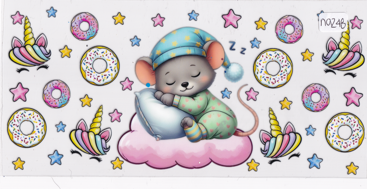 NA248 Sleeping Mouse Donuts Unicorn UVDTF Wrap