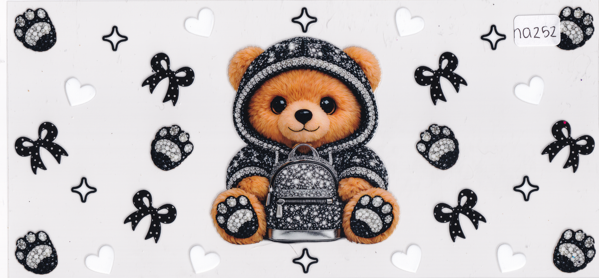 NA252 Teddy Bear Hearts Ribbons UVDTF Wrap