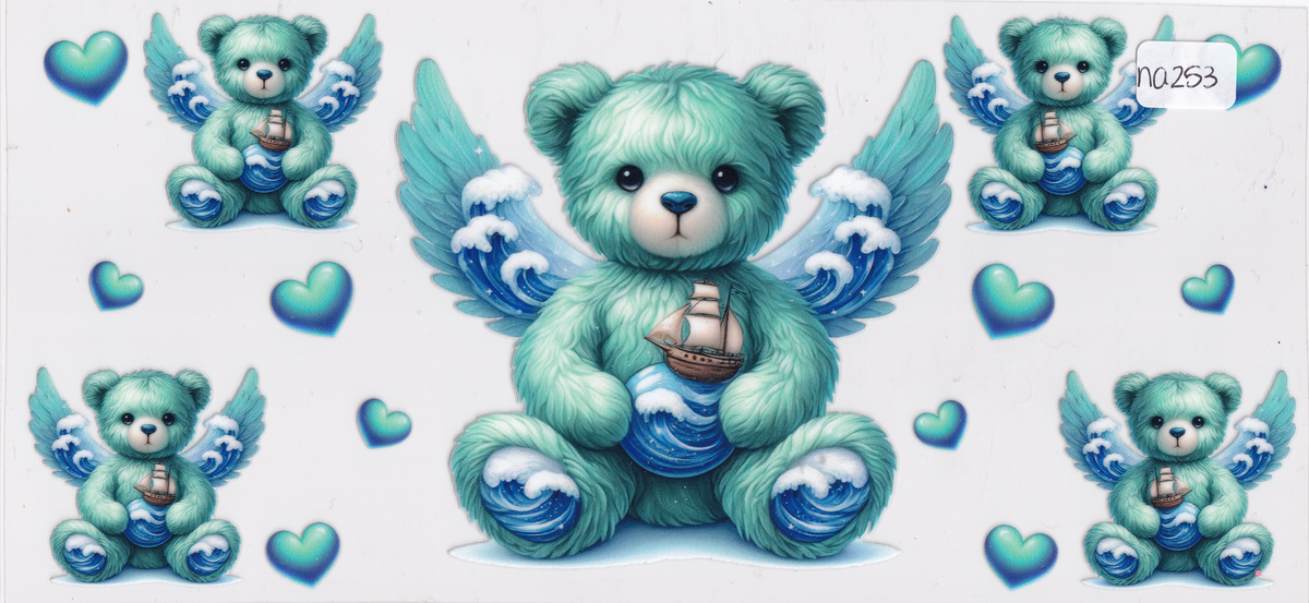 NA253 Teddy Bear Wings Hearts UVDTF Wrap