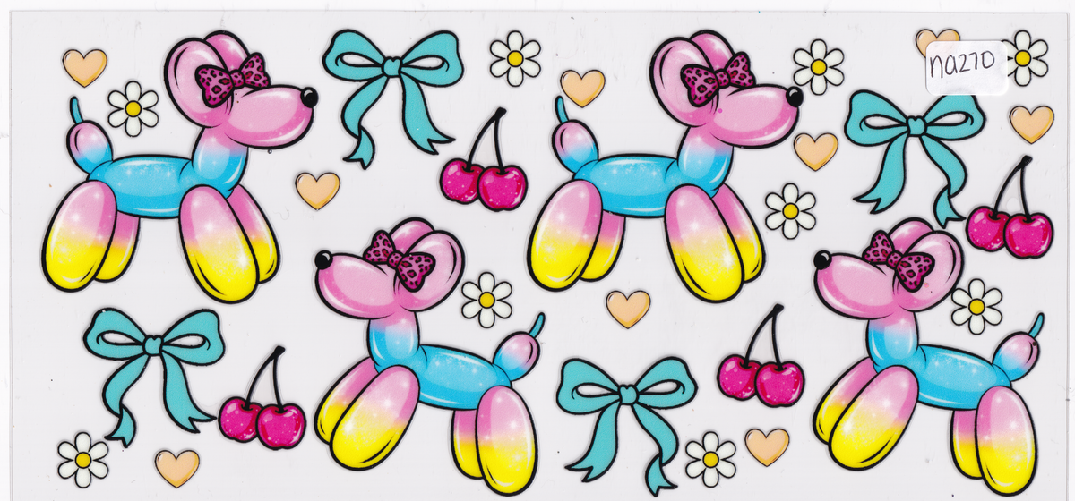 NA270 Balloon Animal Dog Ribbons Cherries UVDTF Wrap