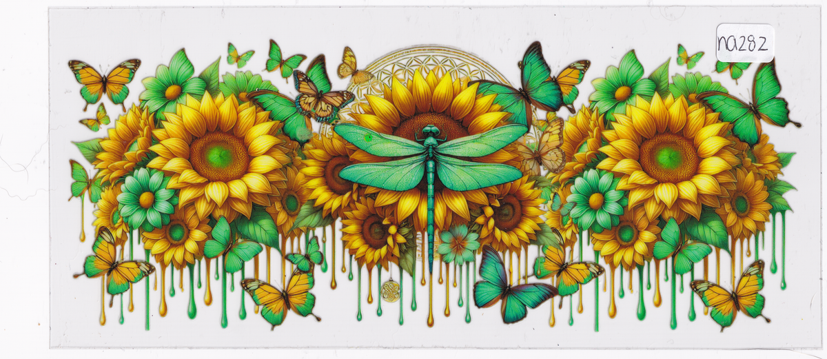 NA282 Dragonfly Butterfly Flowers UVDTF Wrap