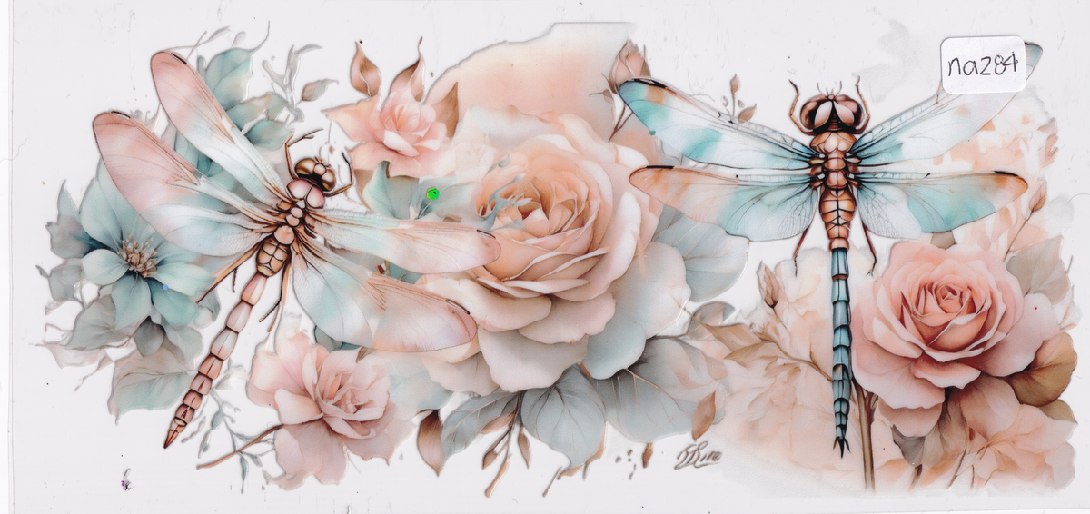 NA284 Dragonfly Flowers UVDTF Wrap