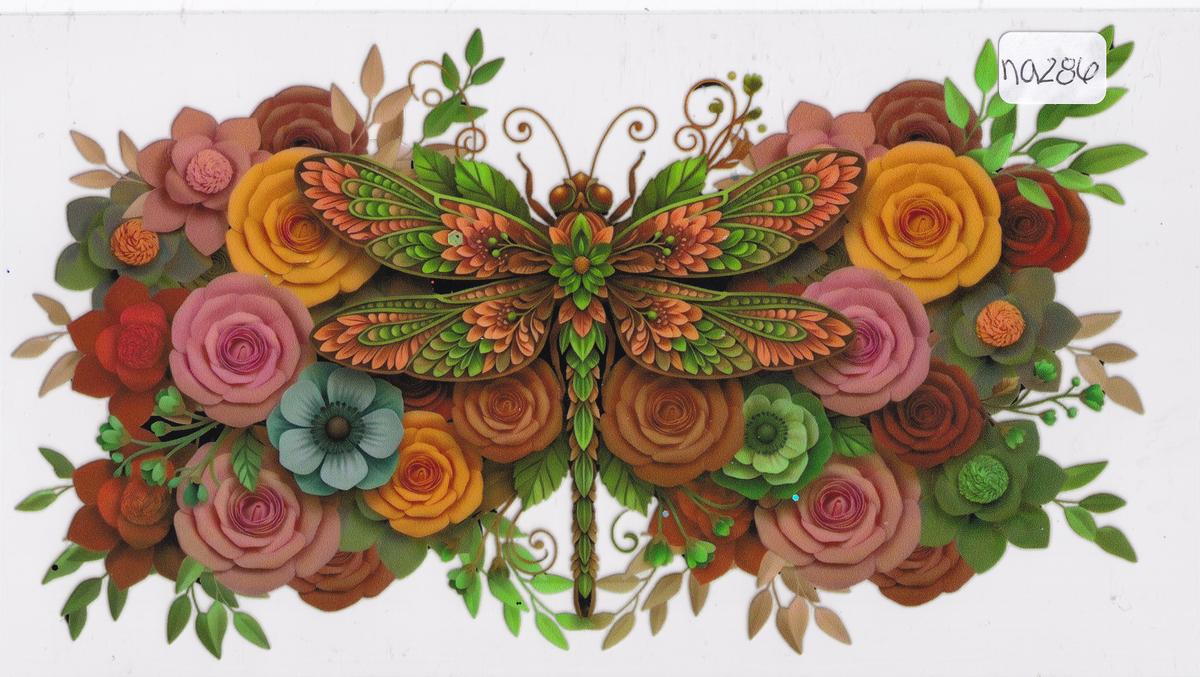 NA286 Dragonfly Flowers UVDTF Wrap