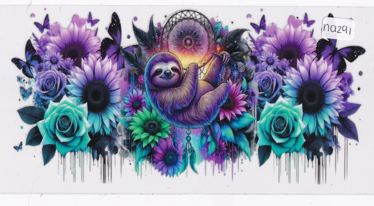 NA291 Sloth Flowers UVDTF Wrap