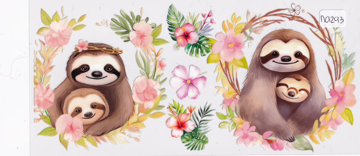 NA293 Sloth Flowers UVDTF Wrap