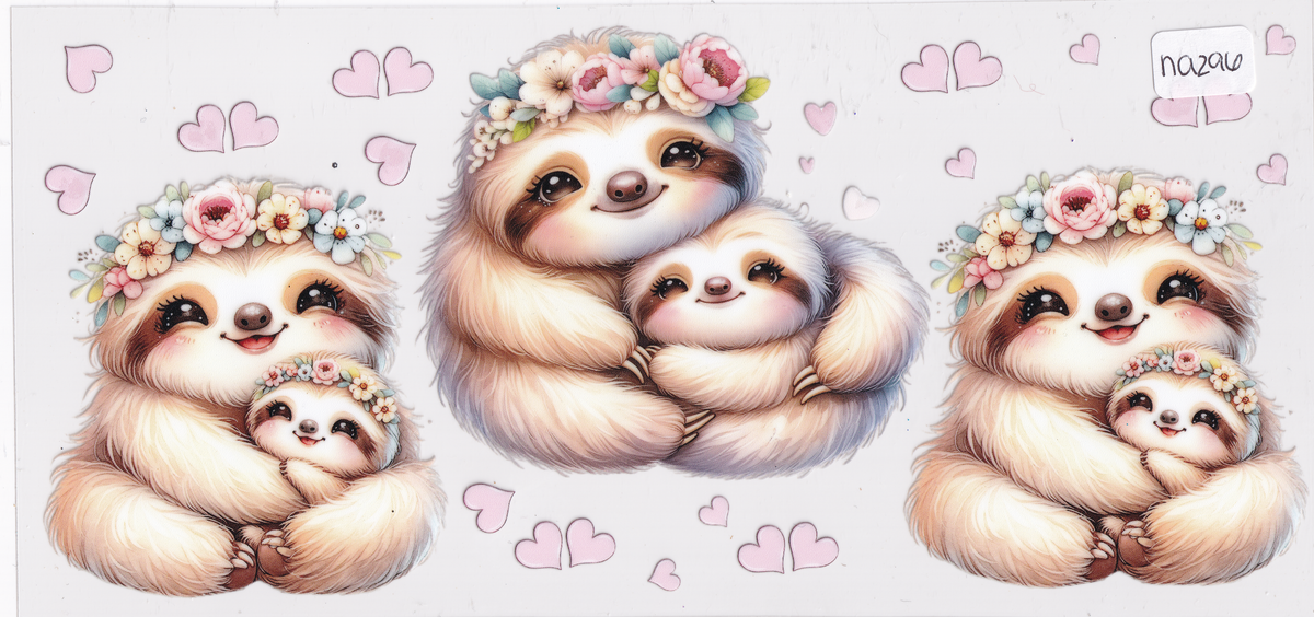 NA296 Sloths Hearts UVDTF Wrap