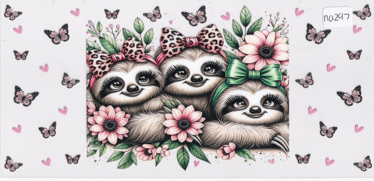 NA297 Sloth Flowers Butterflies UVDTF Wrap