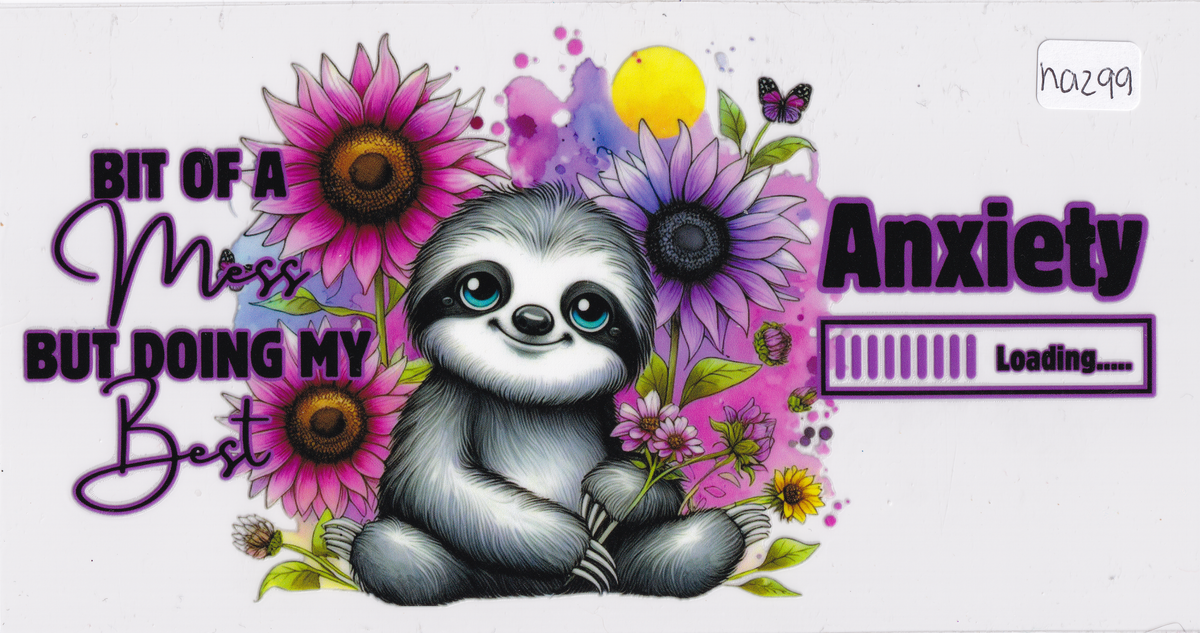 NA299 Sloth Anxiety Flowers UVDTF Wrap