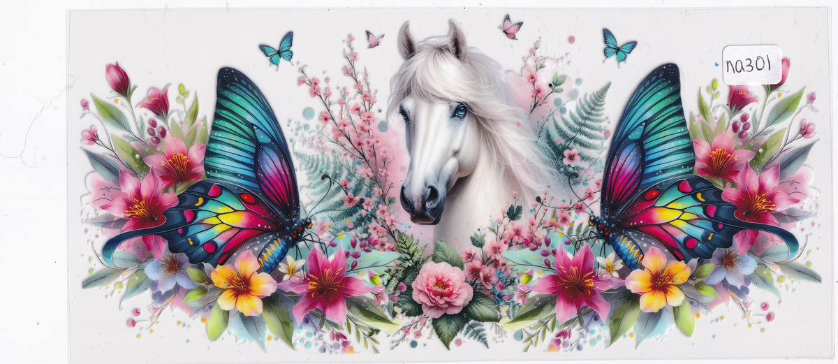NA301 Horse Butterfly Flowers UVDTF Wrap