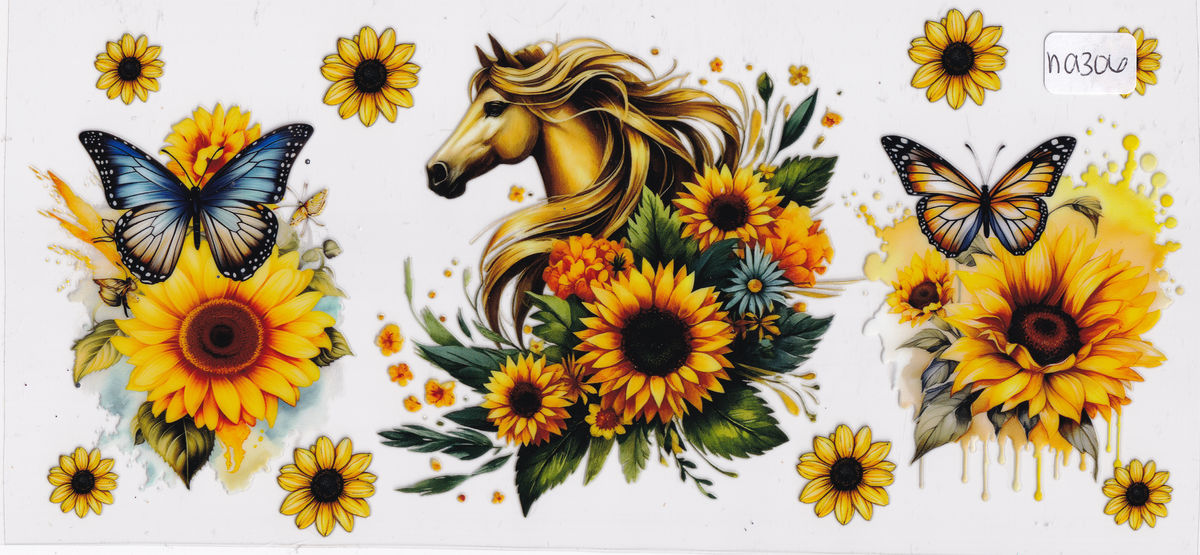 NA306 Horse Flowers Butterflies UVDTF Wrap