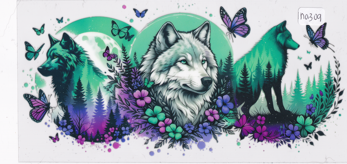 NA309 Wolf Flowers Butterflies UVDTF Wrap