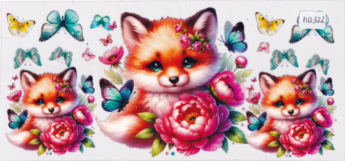 NA322 Fox Flowers Butterflies UVDTF Wrap