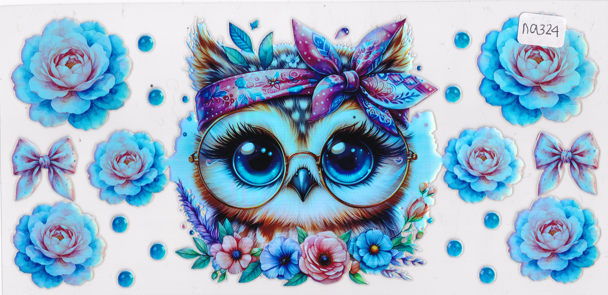 NA324 Holographic Owl Flowers UVDTF Wrap