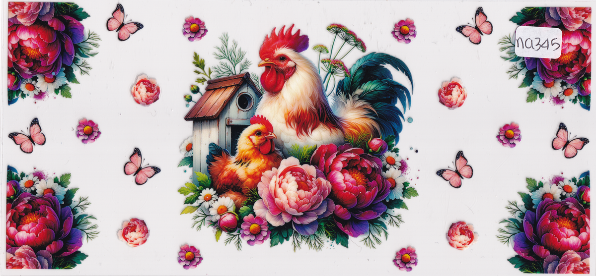 NA345 Chicken Flowers Butterflies UVDTF Wrap