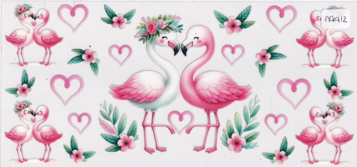 NA412 Flamingo Birds Hearts UVDTF Wrap