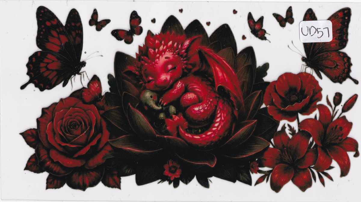 UD57 Cute Dragon Butterflies Flowers UVDTF Wrap
