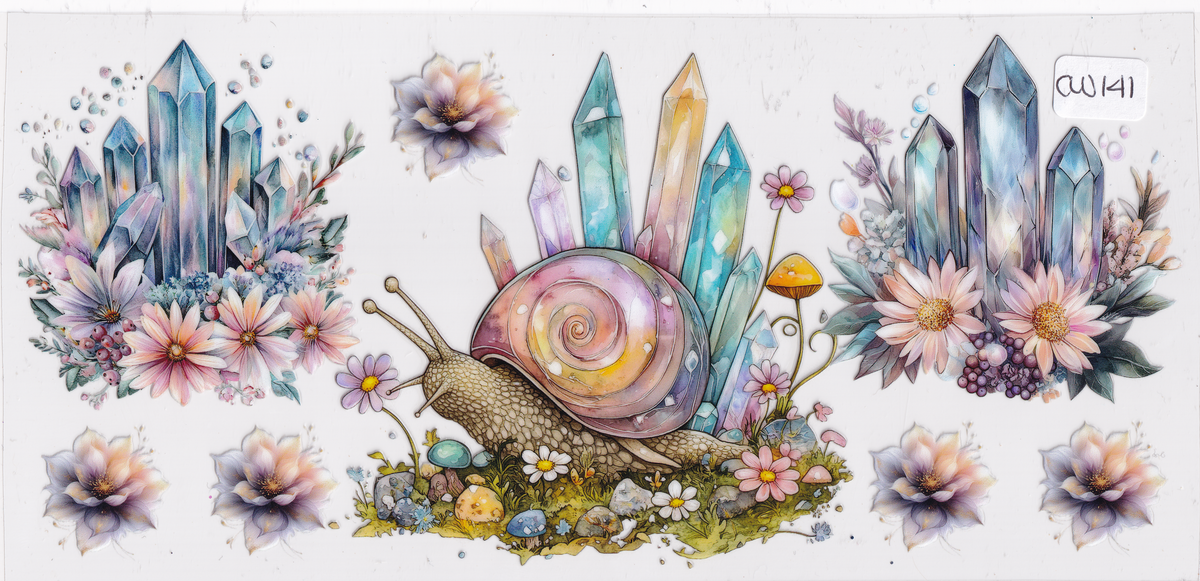 CW141 Crystals Snail Flowers UVDTF Wrap