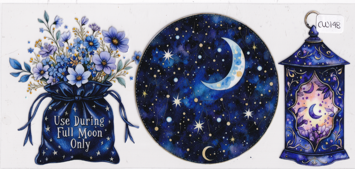 CW148 Astrology Moon Stars Flowers UVDTF Wrap