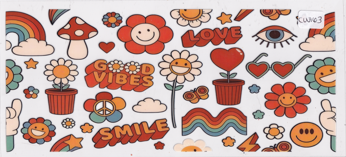 CW163 Mushrooms Flowers Rainbow UVDTF Wrap