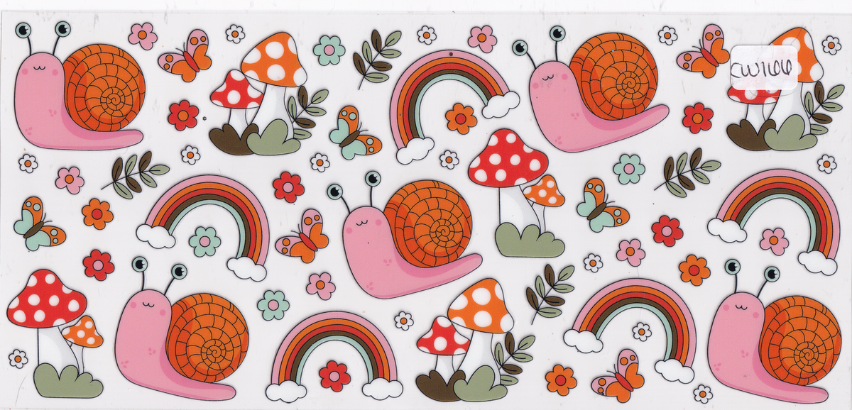 CW166 Mushrooms Snails Rainbows Flowers UVDTF Wrap