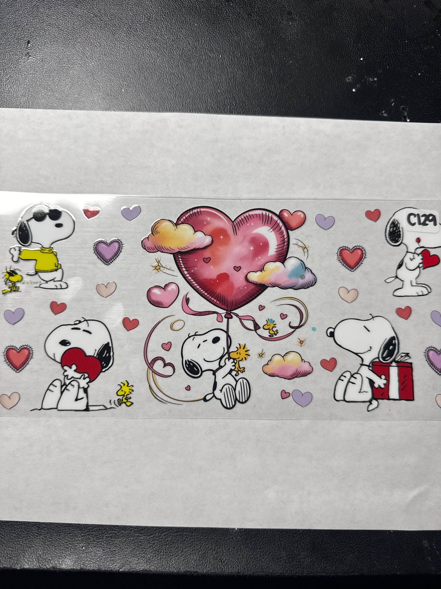CW129 small dog character with hearts and clouds uvdtf wrap
