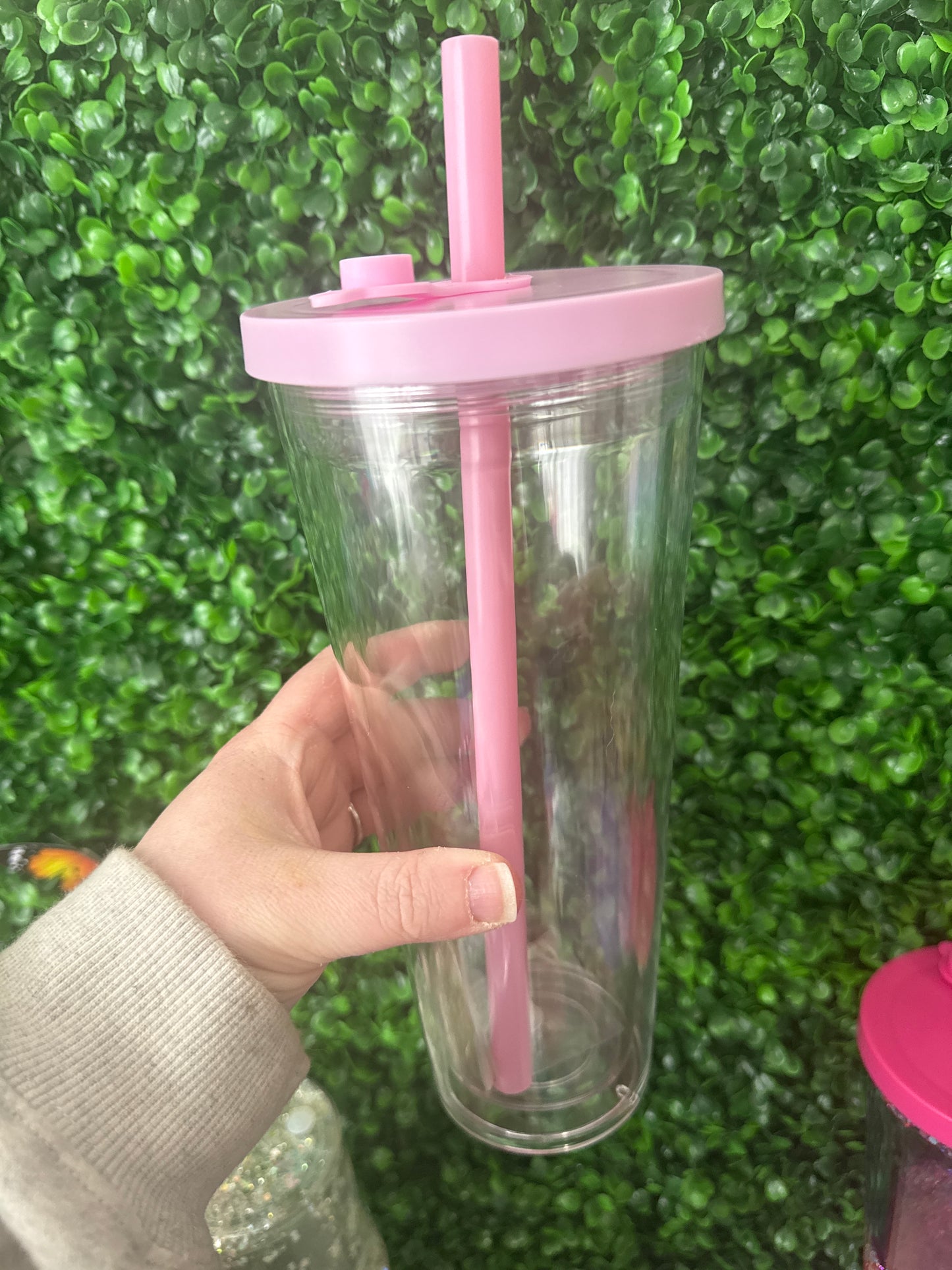 24oz Colored Acrylic Snowglobe Tumbler with colored straw